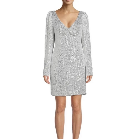 Caroline Constas Taylor Sequin Embellished Silver 80s inspired Disco Mini Dress